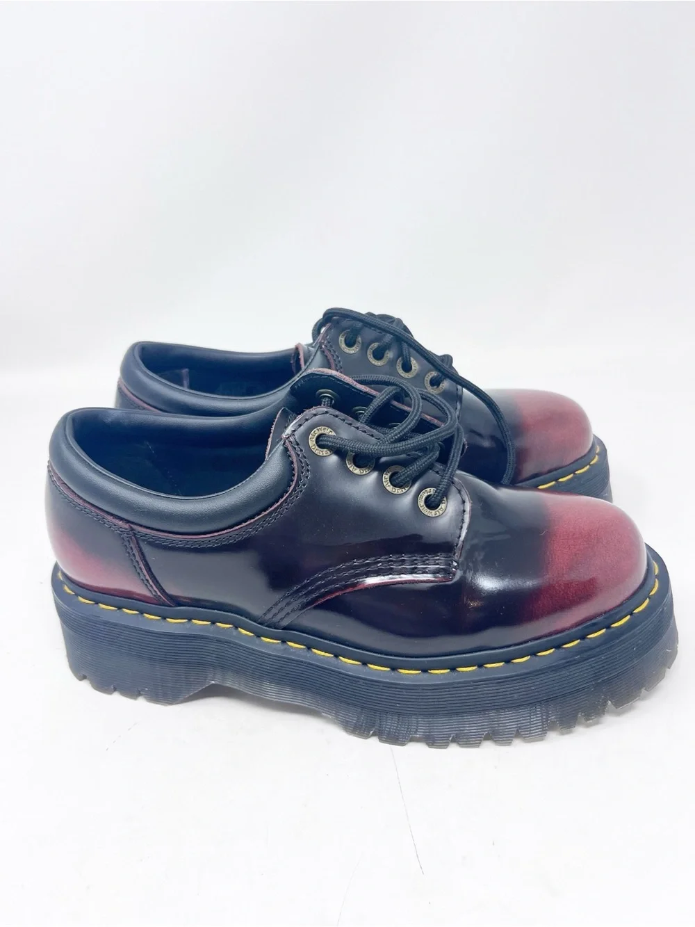DOC MARTENS BURGUNDY BLACK OMBRE CHUNKY LUG SOLE PLATFORM SHOES SZ 8 NWOT
